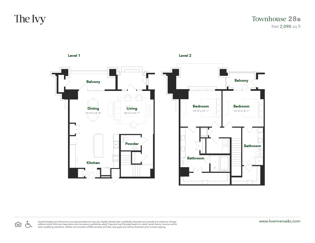 Floor plan for 2 beds, 2.5 baths, 2090 sqft